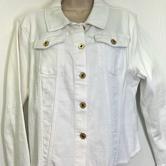 Hilfiger Jeans - White Fringe Gold Button Down Long Sleeve Jean Jacket Size LG - Picture 7 of 12